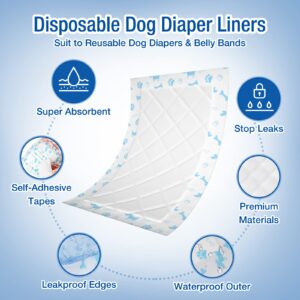 Pet Soft Disposable Dog Diaper Liners Booster Pads - Fit for Most Washable Dog Diapers & Dog Belly Bands Wraps, Ultra Absorbent for Marking, Incontinence, Female in Heat (Blue,M-50)