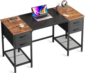 huuger 47 inch computer desk with 4 drawers, office desk with mesh shelf, gaming desk, large storage, writing desk work desk for home office, study, bedroom, work from home, rustic brown and black