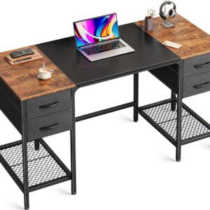 Huuger 47 Inch Computer Desk with 4 Drawers, Office Desk with Mesh Shelf, Gaming Desk, Large Storage, Writing Desk Work Desk for Home Office, Study, Bedroom, Work from Home, Rustic Brown and Black