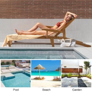 FURNDOOR Outdoor Chaise Lounge Chairs Set of 2, Patio Wood Lounge Chair with Adjustable Backrest for Poolside, Porch, Patio