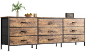 huuger 9 drawer dresser, 63 inch dresser tv stand for 55, 65, 70 inch tv, entertainment center with drawers, large long fabric dresser for bedroom, closet, rustic brown