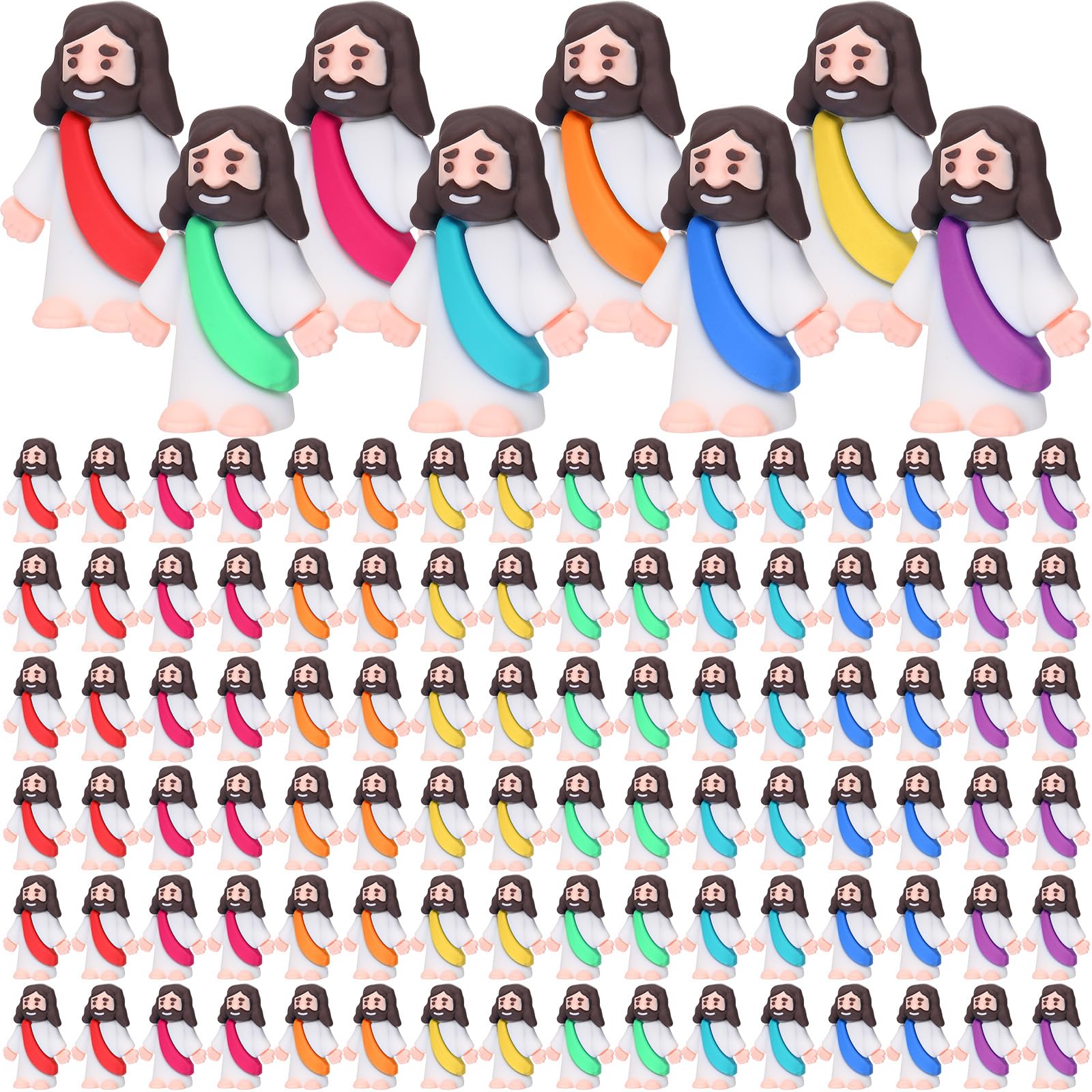 Barydat 200 Pack Mini Jesus Figurines Bulk Tiny Jesus Toys Little Jesus Figures to Hide Christ Savior Religious Jesus Gift Stuffed Jesus for Church Christmas Sunday School Baptism Gifts(Bright Color)