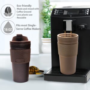 Stephan Roberts 16 oz Coffee Tumbler Set, 2 Pack, Made with Real Coffee Grounds, Detachable & Insulated Double Wall, Cup Holder Ready, Dishwasher and Microwave Safe, Leak Proof Lid, BPA Free, Brown