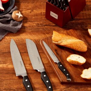 Knife Block Set, FOHERE 14 Pieces Razor-Sharp Self Sharpening Knife Set, High Carbon Stainless Steel Waved Pattern Knife Set with Block, Rust & Stain Resistant Kitchen Knives and Triple Riveted Handle