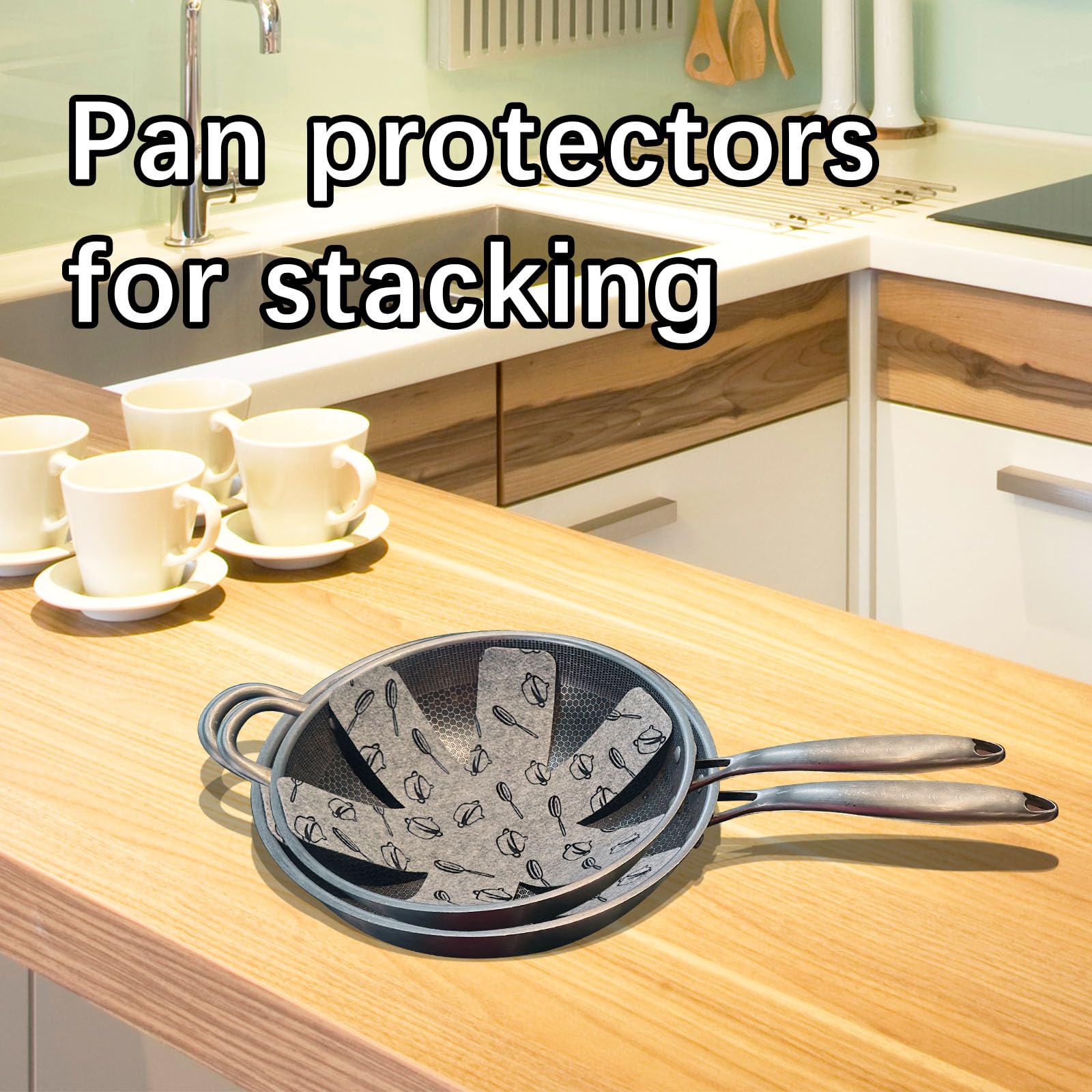 12 PCS pan Protectors for Stacking,Set of 3 Different Size 11/14/15 inches，pan separators Protectors，Pot Pads Anti-Slip to Avoid Scratching or Marring When Stacking