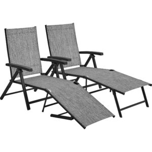 yaheetech outdoor folding chaise lounge set of 2 patio reclining chairs w/adjustable 7-position back for beach pool garden yard deck gray