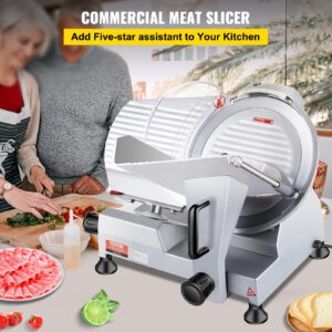 VEVOR 240W Commercial Electric Meat Slicer, 10 inch Carbon Steel Blade Electric Food Slicer, Deli Food Slicer, 350-400RPM Meat Slicer, 0-0.47 inch Adjustable Thickness for Commercial and Home Use