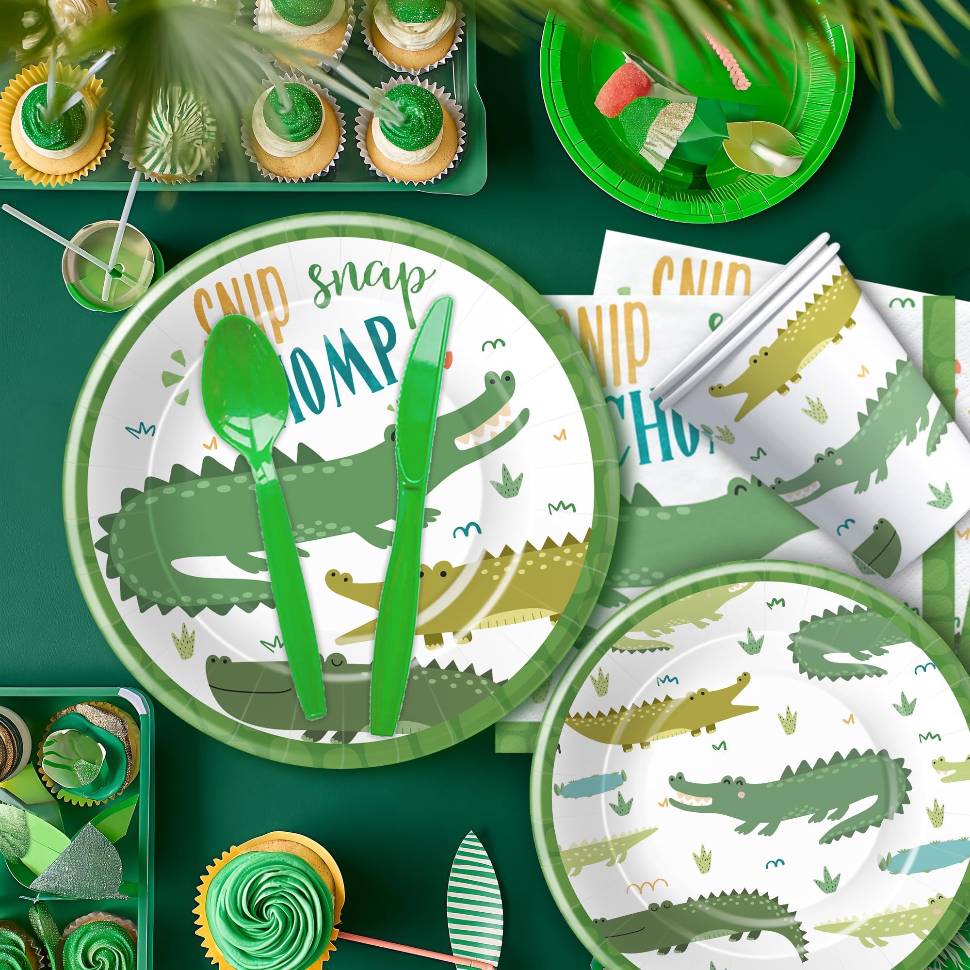 Xigejob Alligator Party Decorations Tableware- Alligator Birthday Party Supplies, Paper Plate, Cup, Napkin, Disposable Cutlery, Reptile Crocodile Party Decorations For Birthday Baby Shower | Serve 24