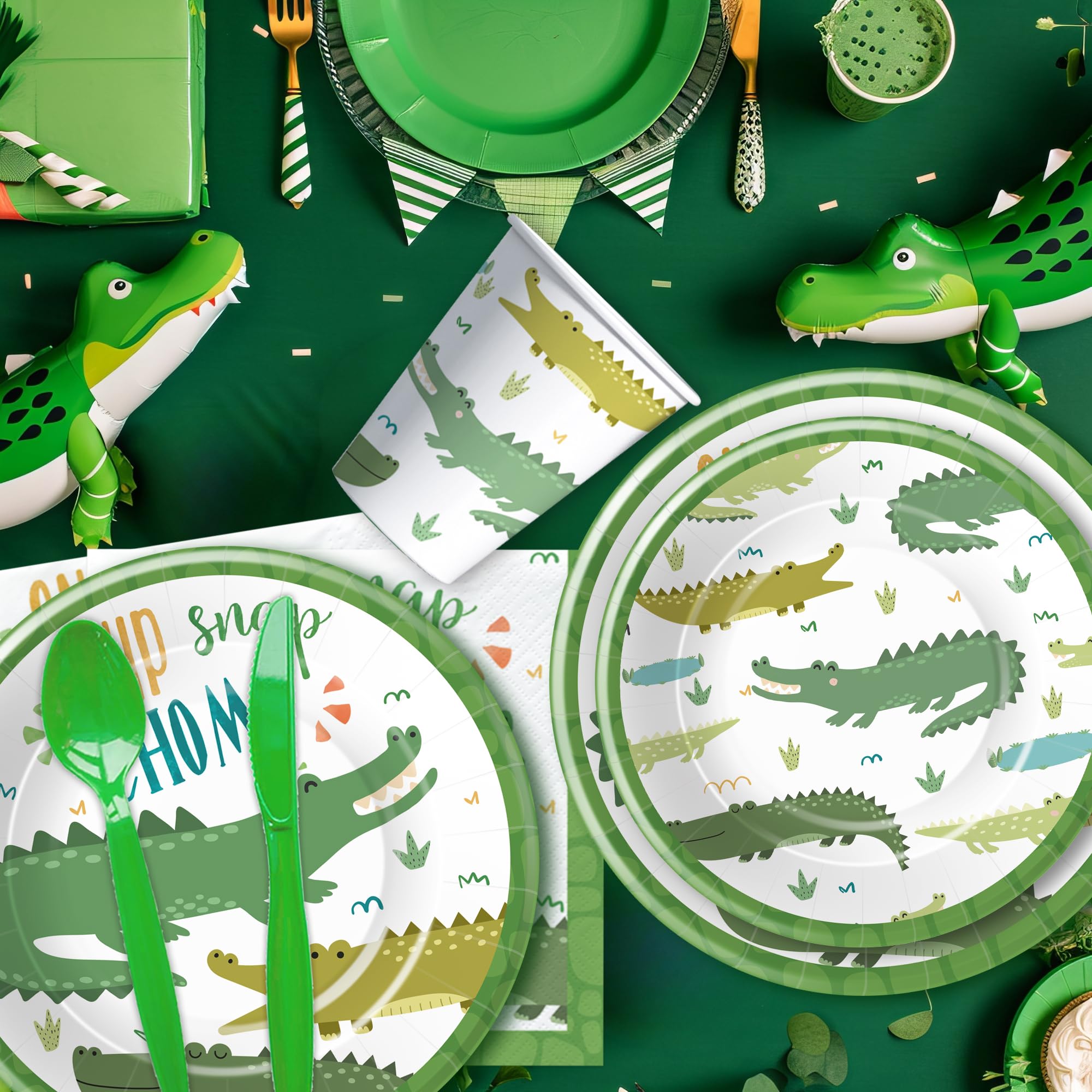 Xigejob Alligator Party Decorations Tableware- Alligator Birthday Party Supplies, Paper Plate, Cup, Napkin, Disposable Cutlery, Reptile Crocodile Party Decorations For Birthday Baby Shower | Serve 24