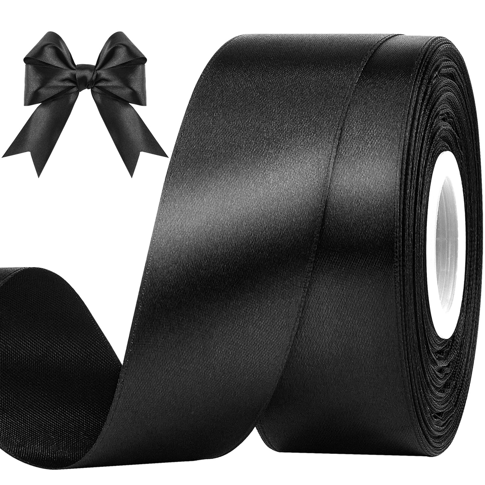 CLUEWR 1-1/2 Inches 50 Yards Black Satin Ribbon, Solid Fabric Ribbon Roll for Flower Bouquets, Gift Wrapping, Wedding, Handmade Crafts