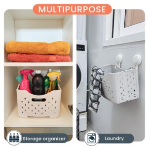 Generic Multipurpose Foldable Storage Caddy with 2 Suction Cup Hooks, Best Used as Bathroom Organizers and Shower Caddy, Portable and Easy-to-Clean, Holds up to 4KG, white