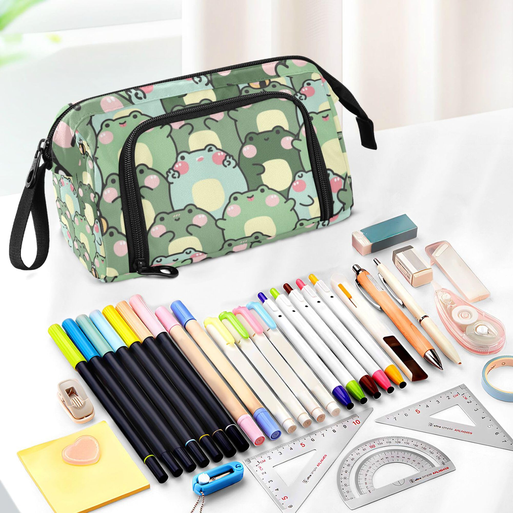 Glaphy Cute Kawaii Frog Pencil Case Large Capacity Pencil Pouch Bag Zipper Storage Stationery Bag for Office College School