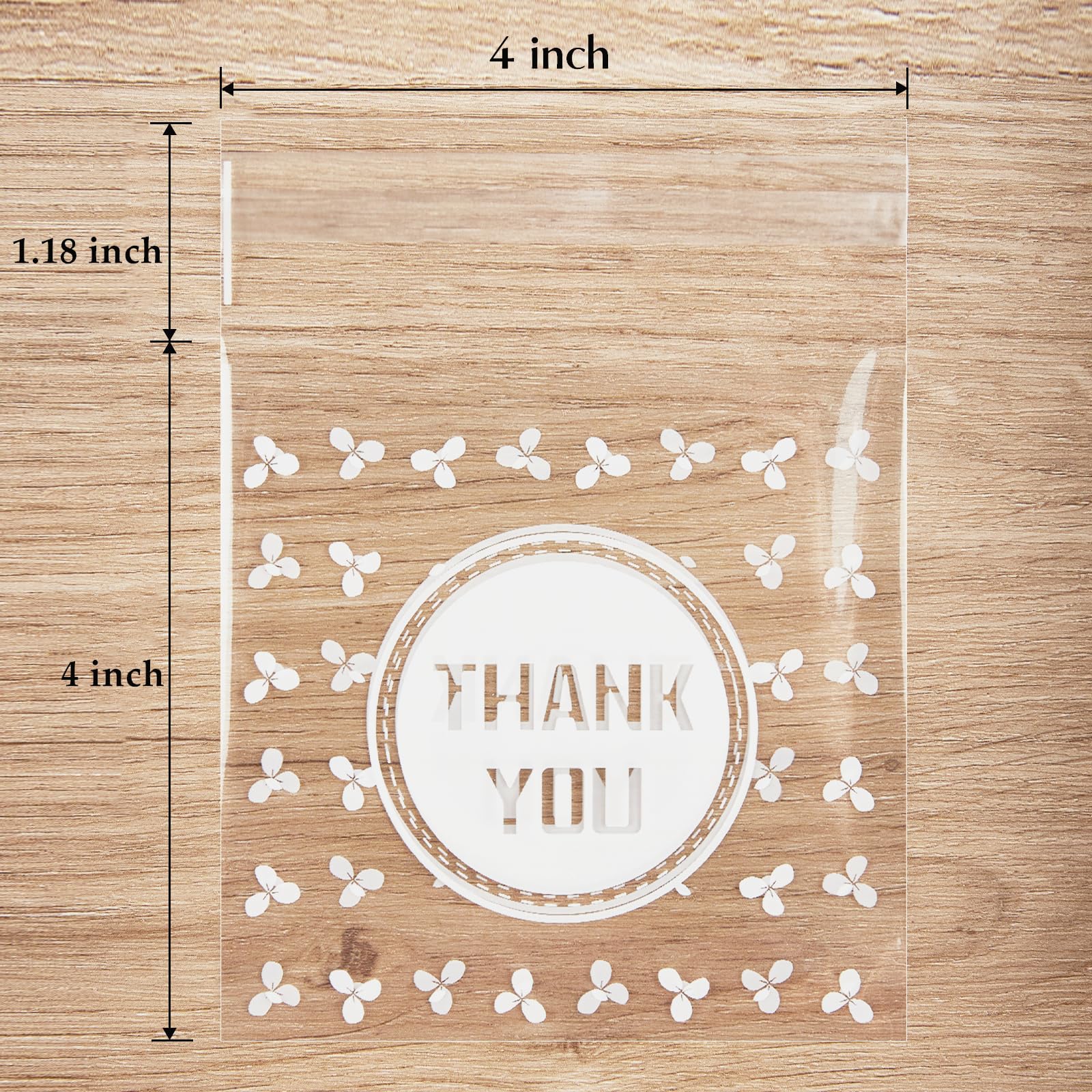 Jutieuo 4x4 Cellophane Bags Self Adhesive Thank You Cookie Bags (100-Count) Small Clear Gift Bags Individual Treat Bags for Packaging, Party Favor, Bake Sale, Gift Giving