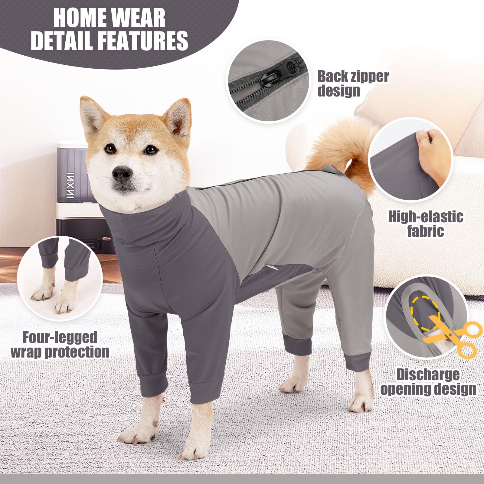 Etdane Dog Onesie Surgery Recovery Suit for Female Male Dogs After Spayed Suit Surgical Recovery Suit Anti Shedding Body Suit for Small Medium Large Dog Gray/XS