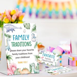 Baby Shower Games Family Traditions Sign, 1 Standing Sign and 50 Cards, Green Leaf Dinosaur Gender Neutral Decoration, Gender Reveal Party, Bridal Shower Favor Supplies-LT54