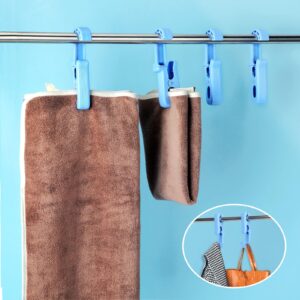 8PCS Plastic Clips for Hanging,Heavy Duty Hanger Clips with Bag,Large Swivel Clothes Pins with Hooks for Bathroom Wardrobe,Strong Laundry Hooks with Clips for Socks Boot Bras Towels（Blue）