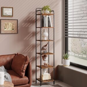 Hzuaneri Bookcase Bookshelf, Narrow Book Shelf, Industrial Corner Shelf Storage Organizer, Slim Shelving Unit for Home Office, Living Room, Bedroom, Kitchen, 6-Tier Rustic Brown and Black BC24601B