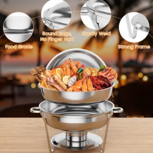 GAOMON 5QT Chafing Dish Buffet Set of 6 Pack, Round Stainless Steel Food Warmers Buffet Servers Sets, Chafer with Food & Water Pan, Lid, Frame, Fuel Holder for Catering and Parties