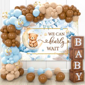 DataMoon We Can Bearly Wait Baby Shower Decorations - Baby Boxes with Letters,Boho Balloons,We Can Bearly Wait Backdrop,Tablecloth for Teddy Bear Baby Shower,Birthday Supplies,Gender Reveal