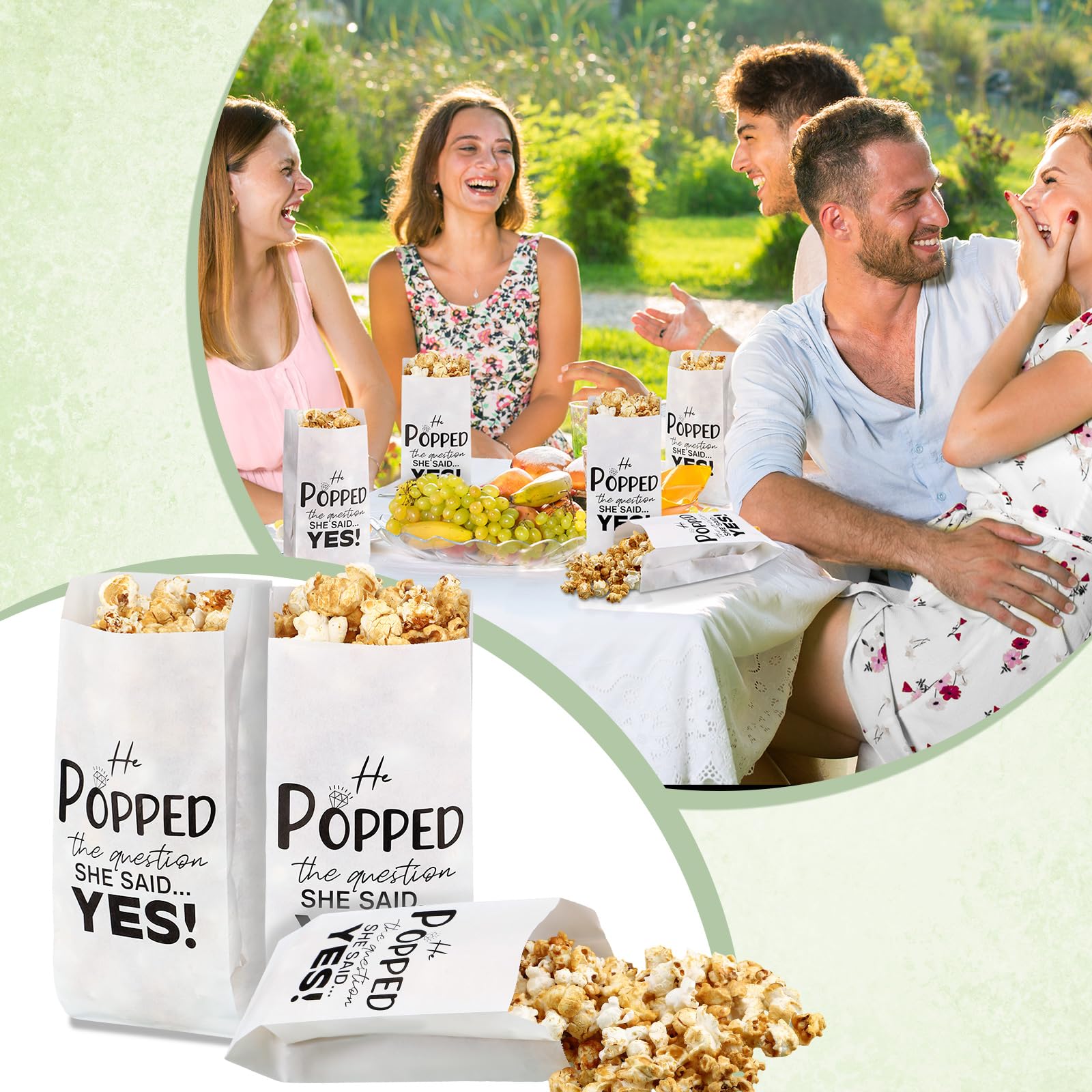 Sunnychicc 200 pcs He Popped the Question Popcorn Bags Engagement Party Favors Wedding Bridal Shower Engaged Goody Snack Treat Bag Grease Resistant