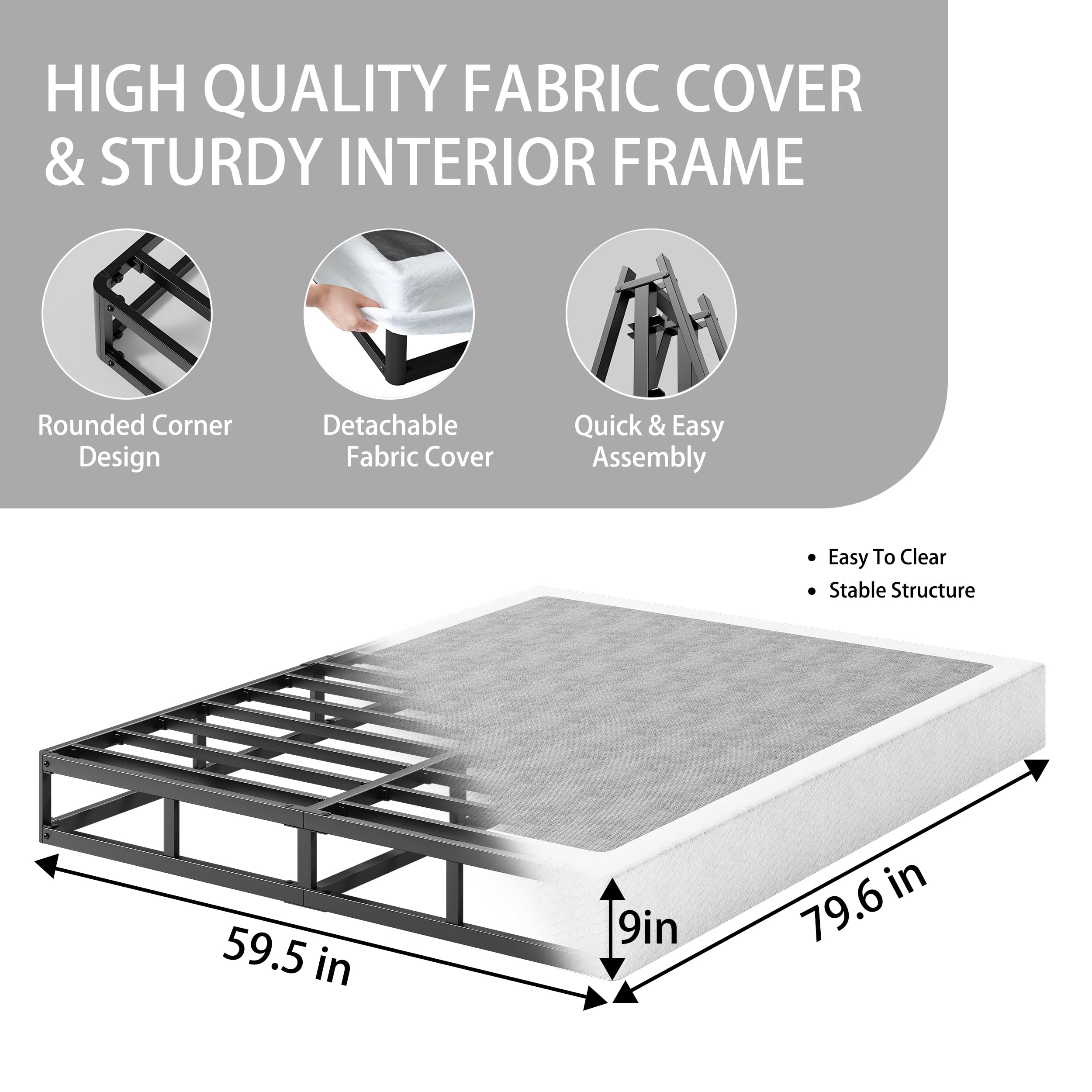 Daqutic Queen Size-Box-Spring, Box Spring Queen,9 Inch Heavy Duty Box Spring for Queen Bed, Mattress Foundation, Quick Assembly, Noise Free