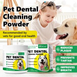 Dog Dental Powder, 120g Teeth Cleaning Powder for Dogs, Breath Freshener with Probiotics Improve Bad Breath, Remove Plaque & Tartar - Pets Dental Care Supplement for Dogs - 4.23 OZ/Scoop Included