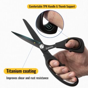 Damita 8.5" Fabric Scissors - Black Titanium Coated, Heavy Duty Premium Forged Sewing Scissors With TPR Grip Handles for Tailor, Leather, Dressmaking, Office and More