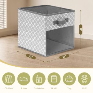 11x11 Large Storage Bins with Clear Window, Set of 6 Storage Cubes, Collapsible Cube Storage Bins, Fabric Closet Organizers with Handles for Home, Office, Closet Shelf Cabinet, Bookcase, Lattice