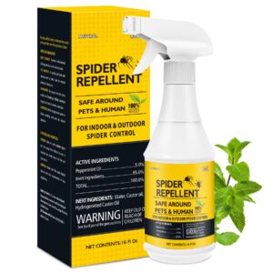 bugbai spider repellent for house indoor pet safe, 16oz peppermint oil spider spray outdoor repels all spiders, natural spider killer to get rid of spiders in house, bedroom, basement, bathroom, car