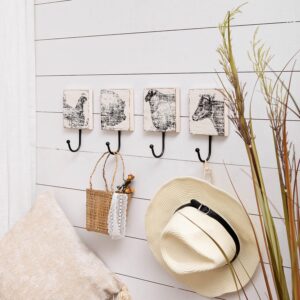 Generic Set of 4 Farm Animal Wall Hooks Rustic Farmhouse Wooden Hanging Coat Hooks Wall Mounted Utility Hook Decor for Coats Hats Towels Bags Keys - 7.87"" x 2.36"" x 4.96"", White