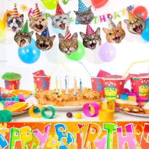 Cat Party Decorations Cat Happy Birthday Banner Cat Face Birthday Garland Funny Cat Banner for Cat-Themed Party Decor Baby Shower Favor Bunting Supplies