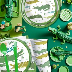 Xigejob Alligator Party Decorations Tableware- Alligator Birthday Party Supplies, Paper Plate, Cup, Napkin, Disposable Cutlery, Reptile Crocodile Party Decorations For Birthday Baby Shower | Serve 24