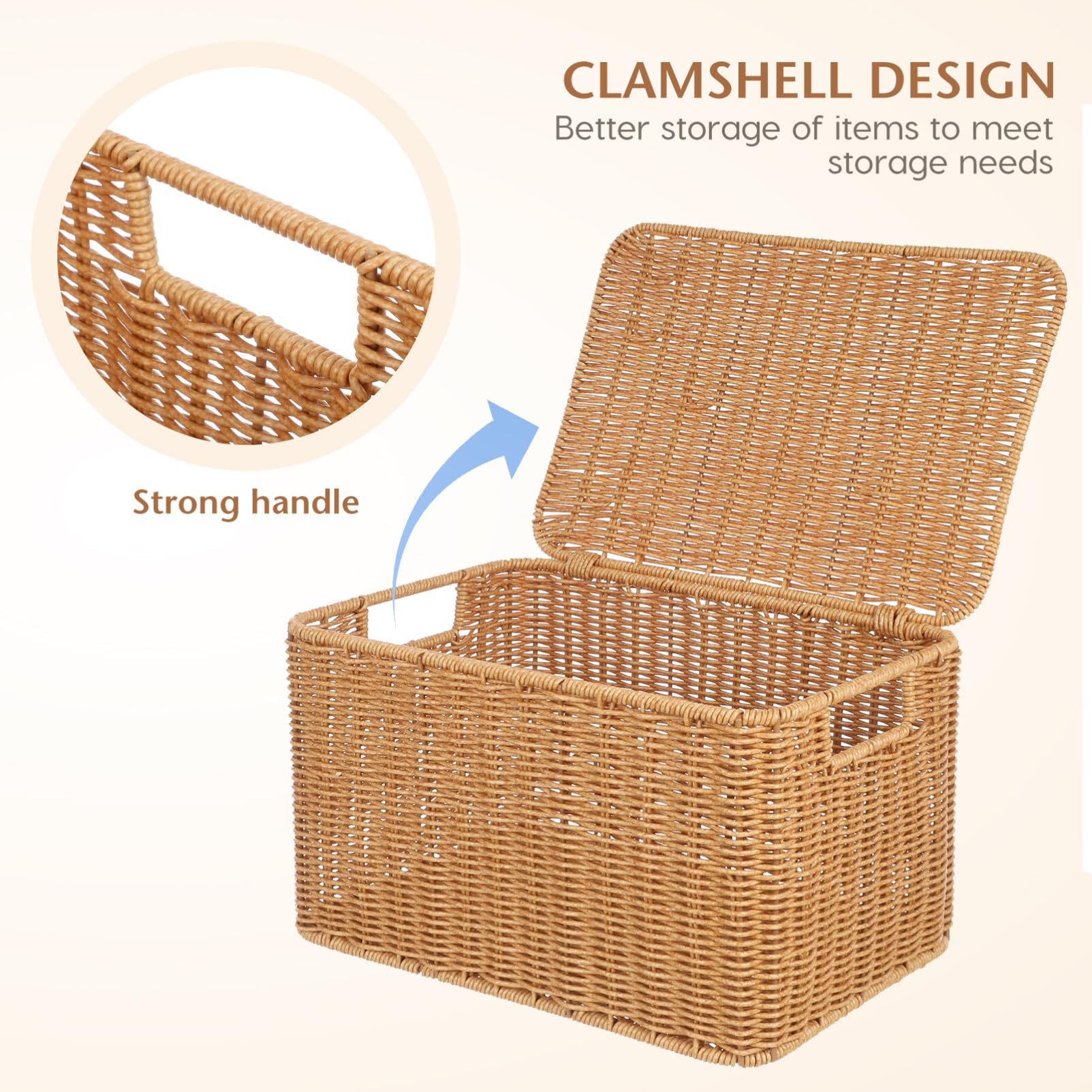 ABOOFAN Wicker Storage Basket with Lid Woven Rattan Seagrass Storage Box Rectangular Household Organizer Boxes Shelf Wardrobe Organizer Cube Clothes Container for Organizing