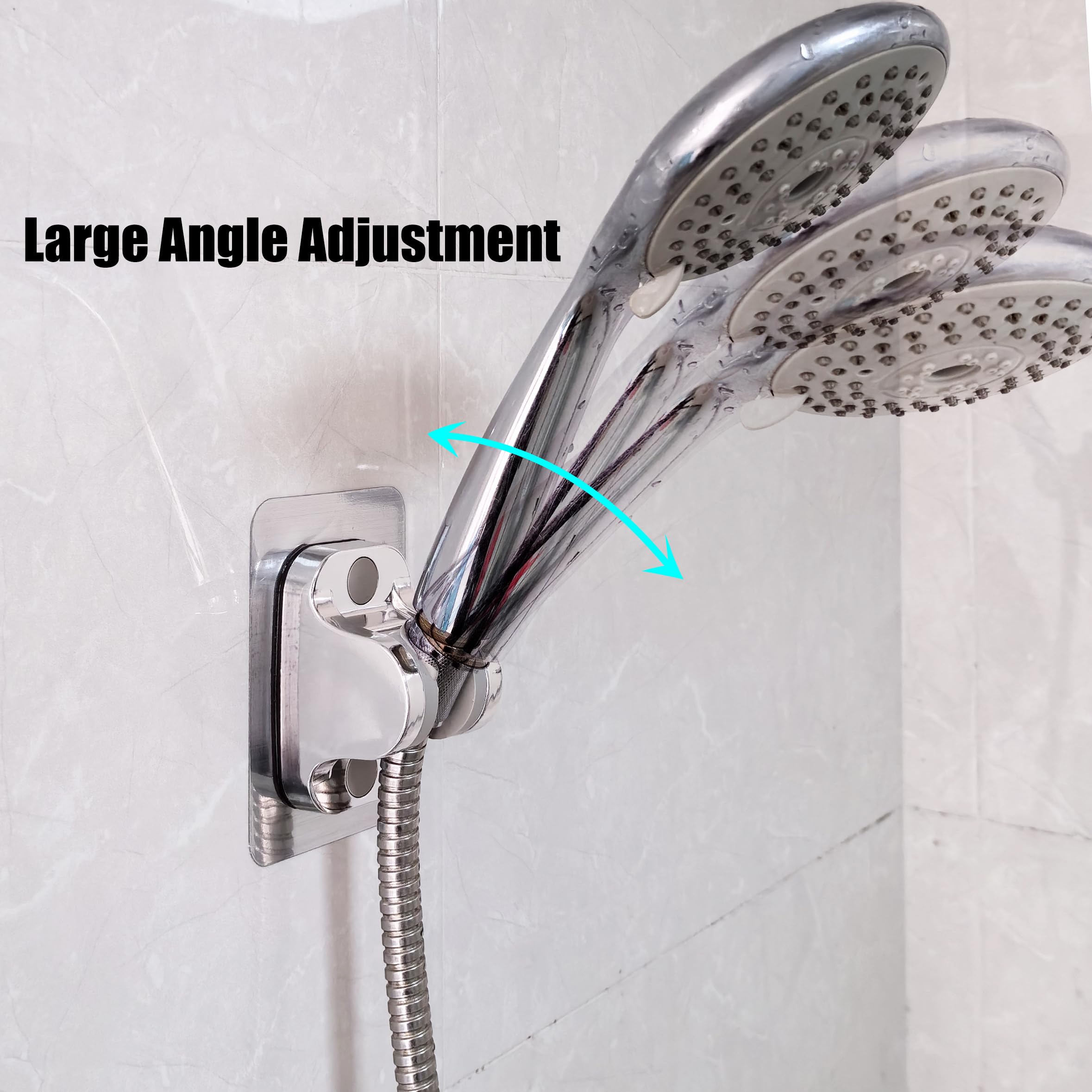 Lofekea Shower Head Holder, Adjustable Handheld Shower Holder Self Adhesive Shower Wand Holder Wall Mount Bracket Waterproof (1 Pack, Chrome Finish)