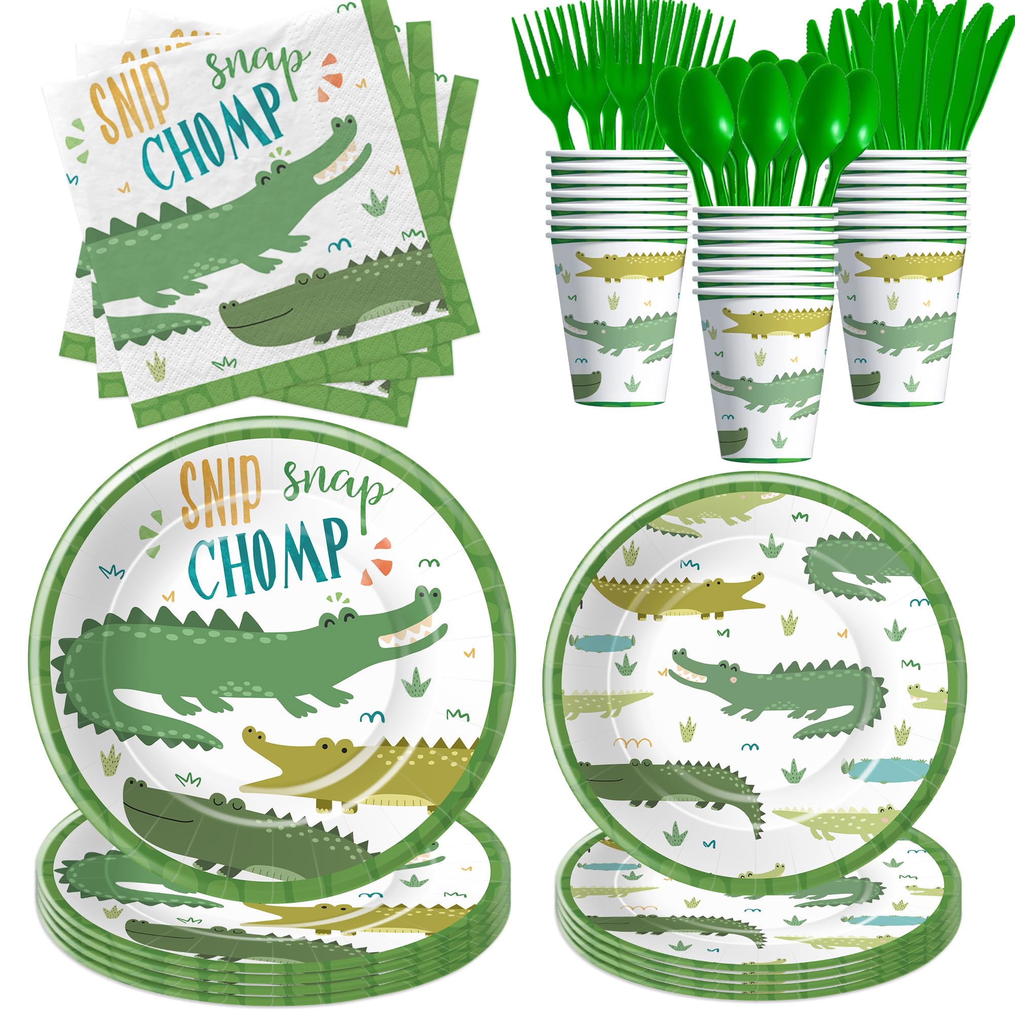 Xigejob Alligator Party Decorations Tableware- Alligator Birthday Party Supplies, Paper Plate, Cup, Napkin, Disposable Cutlery, Reptile Crocodile Party Decorations For Birthday Baby Shower | Serve 24