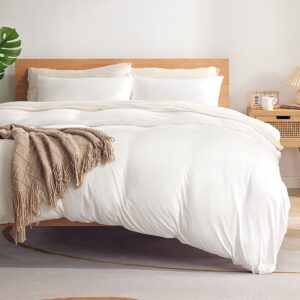 sonive jersey knit duvet cover set - 2 pieces ultra soft, breathable and wrinkle-free comforter cover with zipper closure and 8 corner ties, 1 duvet cover with 1 pillow sham(white, twin/twin xl)