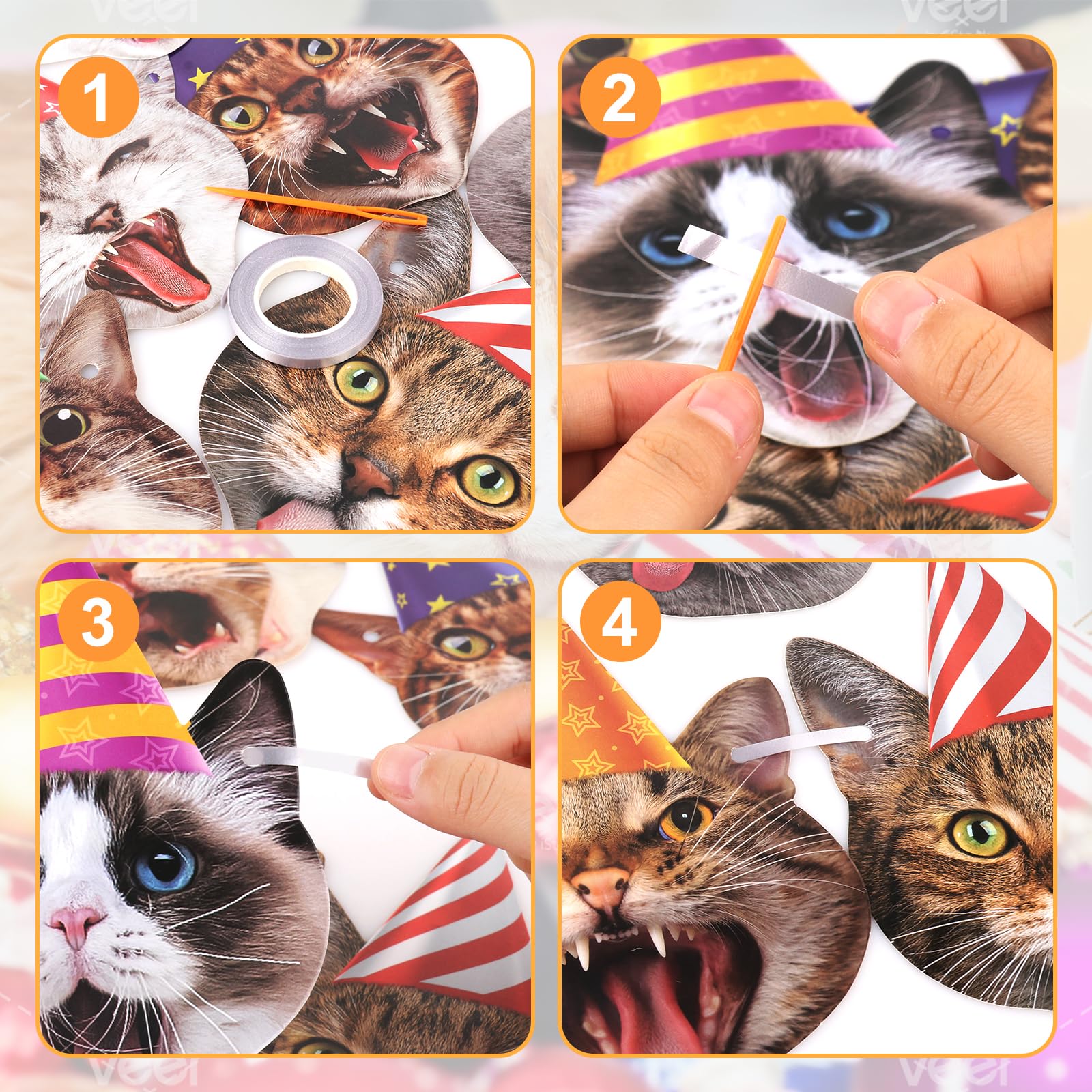 Cat Party Decorations Cat Happy Birthday Banner Cat Face Birthday Garland Funny Cat Banner for Cat-Themed Party Decor Baby Shower Favor Bunting Supplies