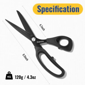 Damita 8.5" Fabric Scissors - Black Titanium Coated, Heavy Duty Premium Forged Sewing Scissors With TPR Grip Handles for Tailor, Leather, Dressmaking, Office and More