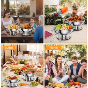 GAOMON 5QT Chafing Dish Buffet Set of 6 Pack, Round Stainless Steel Food Warmers Buffet Servers Sets, Chafer with Food & Water Pan, Lid, Frame, Fuel Holder for Catering and Parties