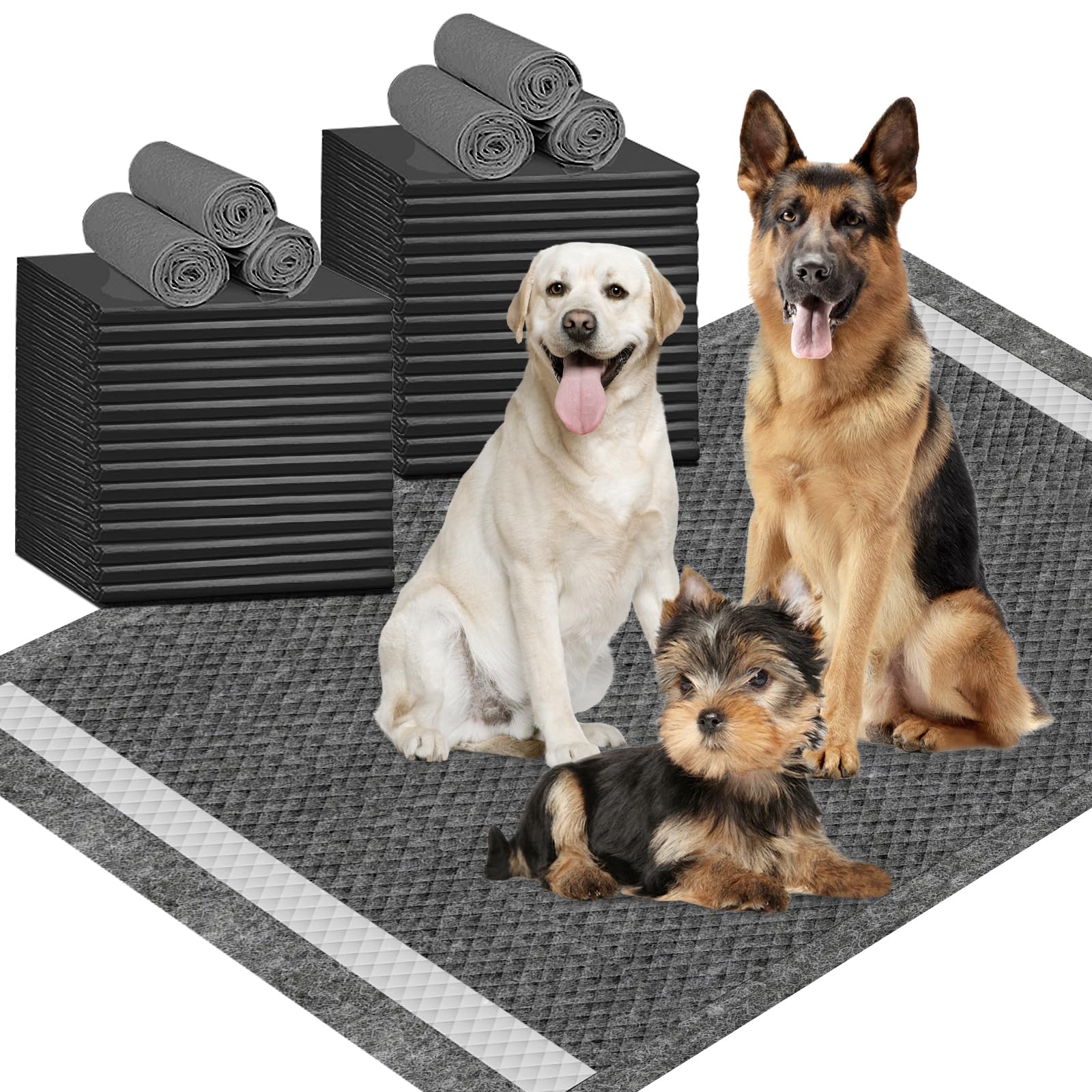 IMMCUTE Charcoal Puppy Pads 36"X44", 30 Count, Jumbo-Size Dog Training Pads for Large Breed or Multiple Dogs, Dog Pads Extra Large with Adhesive Strip, Odor Control Dog Potty Pads, Absorbent Pads