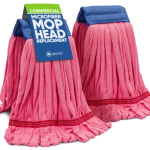 Commercial Mop Head Replacement - 2 Pack Red Large Microfiber Tube Mop | Industrial Wet Mops | Washable Refill, Reusable, Heavy Duty, Looped End Mopheads | | Hardwood, Concrete