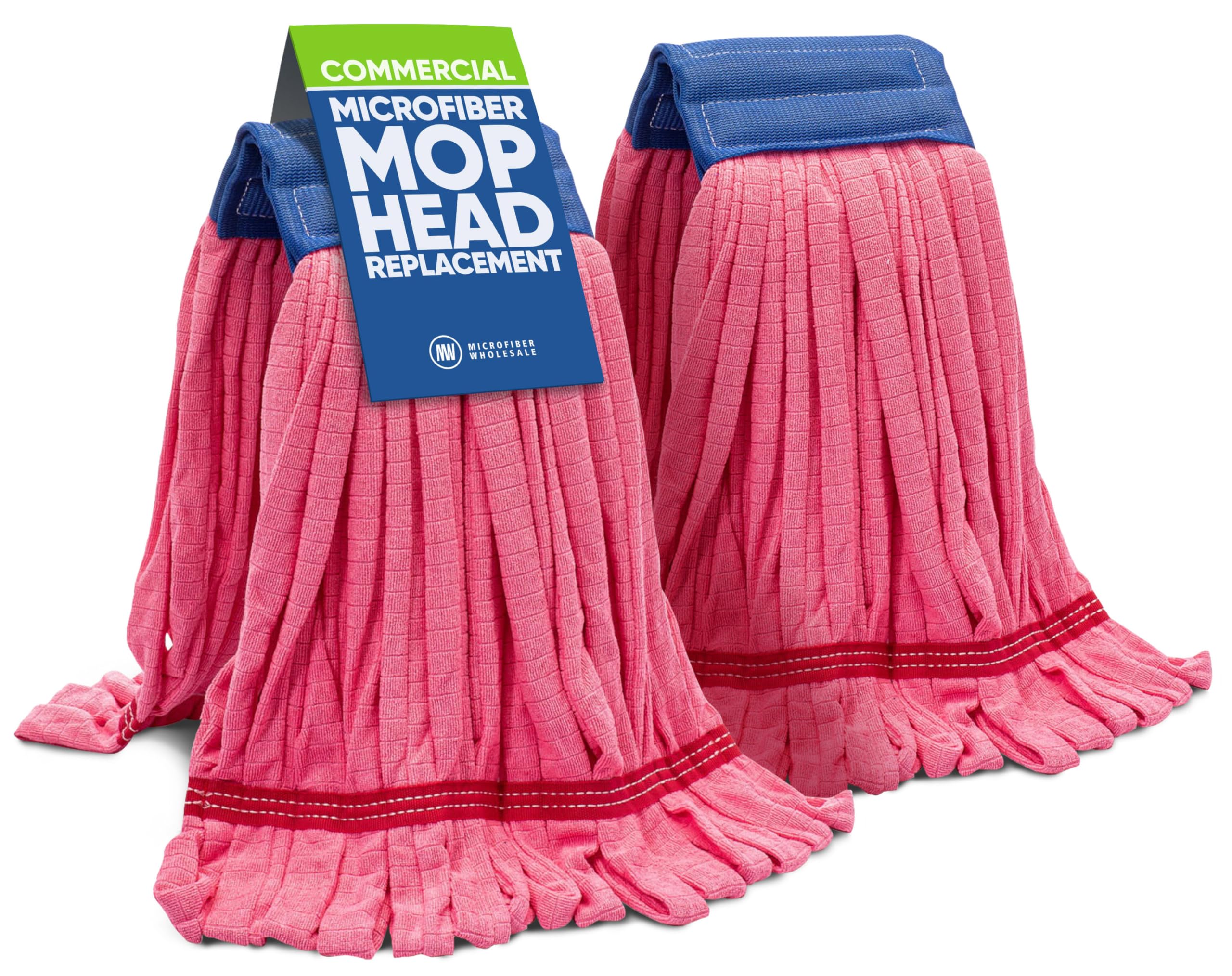 Commercial Mop Head Replacement - 2 Pack Red Large Microfiber Tube Mop | Industrial Wet Mops | Washable Refill, Reusable, Heavy Duty, Looped End Mopheads | | Hardwood, Concrete