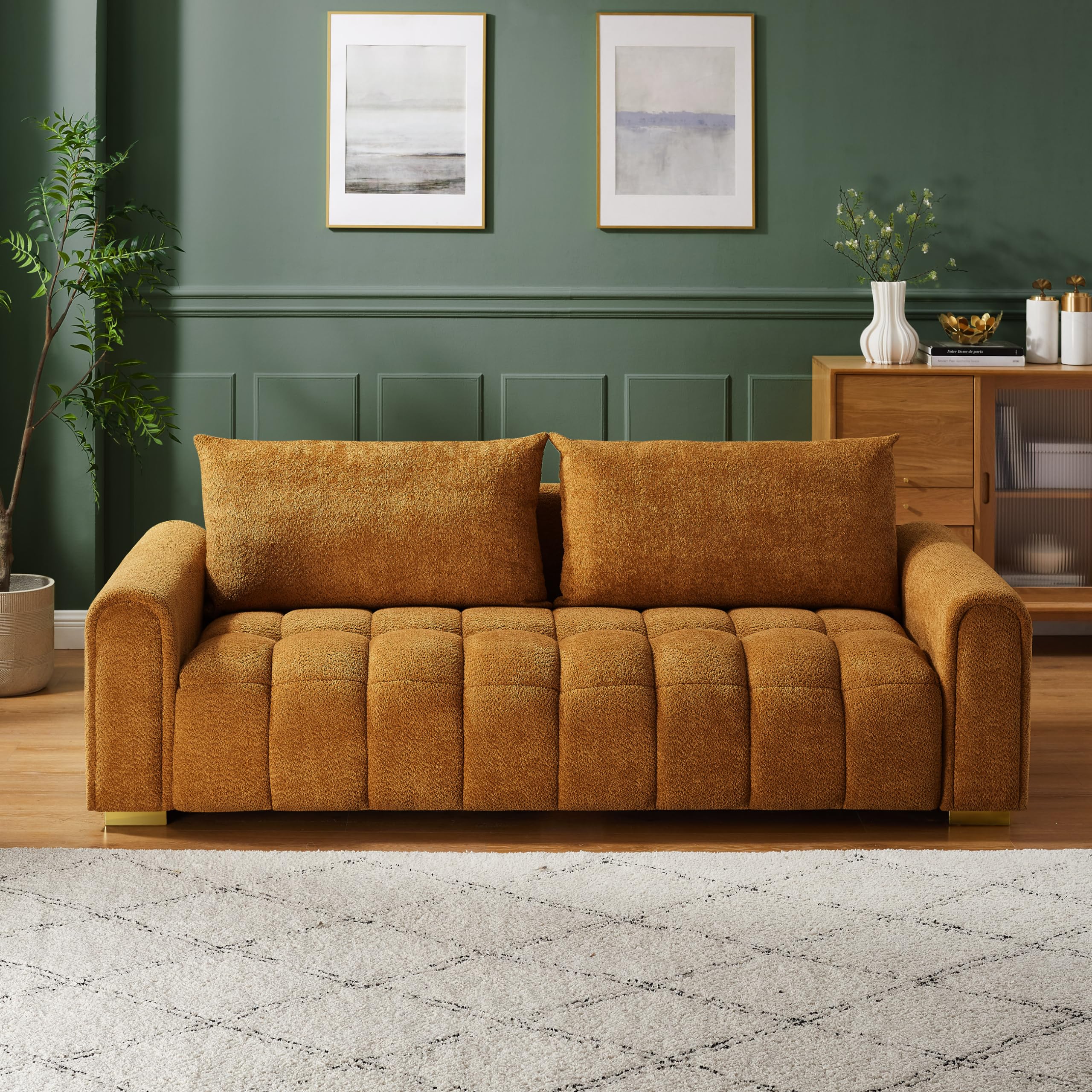 VANOMi 87" Loveseat Sofa, Comfortable Thick Cushion Living Room Couch, Easy-to-Install Apartment Sofa Couch, Boucle, Curry