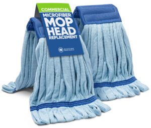 commercial mop head replacement – 2 pack blue medium microfiber tube mop | industrial wet mops | refill heads, machine washable, heavy duty | hardwood, tile, laminate, vinyl floors