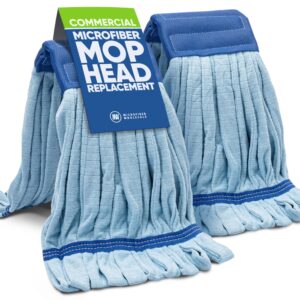 Commercial Mop Head Replacement – 2 Pack Blue Medium Microfiber Tube Mop | Industrial Wet Mops | Refill Heads, Machine Washable, Heavy Duty | Hardwood, Tile, Laminate, Vinyl Floors