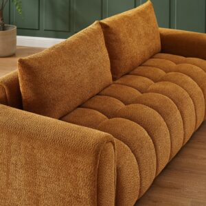 VANOMi 87" Loveseat Sofa, Comfortable Thick Cushion Living Room Couch, Easy-to-Install Apartment Sofa Couch, Boucle, Curry