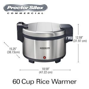 Proctor Silex Commercial 60 Cup / 14 Liter Rice Warmer, Double-Wall Insulated, Heated Hinged Lid, Nonstick Pot, Maintain Food Safe Temperatures Up to 12 Hours, Conforms to NSF, 37580