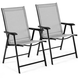 yaheetech patio chairs outdoor chairs set of 2 portable dining chairs with armrests for camping, lawn yard beach, folding patio chairs 2-pack patio chairs metal frame