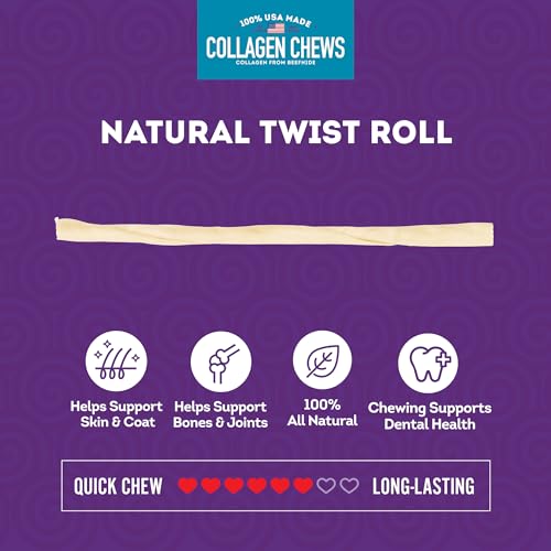 Treatly USA Collagen Twist Rolls 12-13" Dog Chew Treats - Natural Flavor, 4 Count/1 Pack