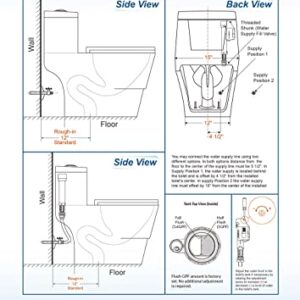 WOODBRIDGEE One Piece Toilet with Soft Closing Seat, Chair Height, 1.28 GPF Dual, Water Sensed, 1000 Gram MaP Flushing Score Toilet with Chorme Button, White,B0940-F-C